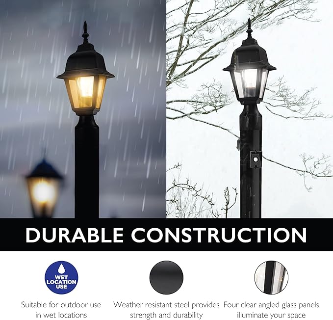 Maple Street Outdoor Post Light with Clear Glass, Wet Rated for Driveway, Patio, and Garden – Design House, 507509