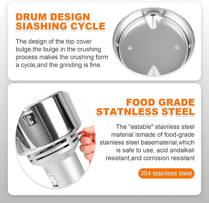 Grain Mill, 550g Flour Mill Grinder for Home, Electric Stainless Steel Grain Grinder for Wheat, Herbs, Nuts, Grains, Corn, Flour, Seasonings