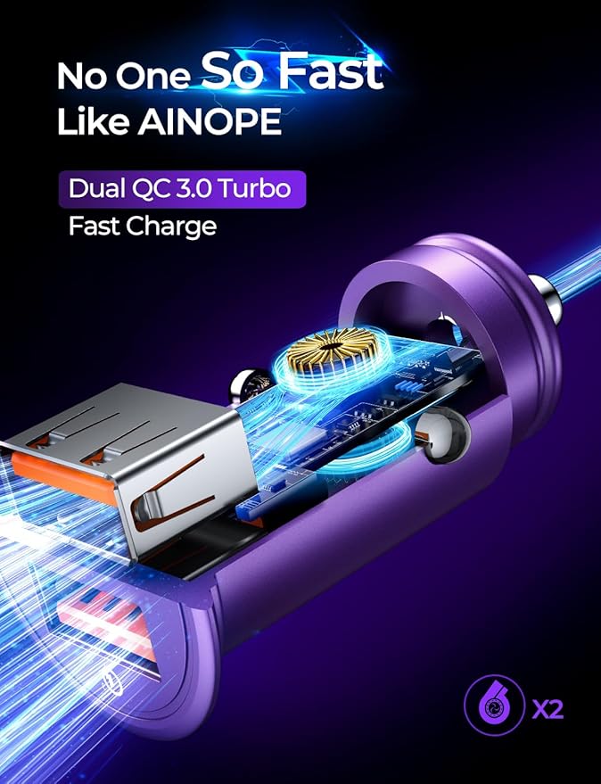 Super Fast Car Charger USB Fast Charge AINOPE Android Car Charger Adapter 45W All Metal Lighter USB Charger Quick Charge for iPhone 16/15/14/13/12/11pro/x/8/Samsung S24/S23/S22/S22+/Ultra/S21