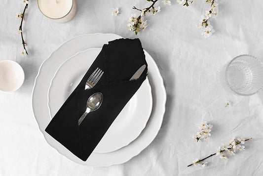 ACCENTHOME Black Cotton Linen Napkin Set of 12 18x18 inch Dinner Napkins - Washable Soft Premium Reusable Perfect Fall Thanksgiving Table Napkins for Family Dinners Christmas Weddings & Everyday Use