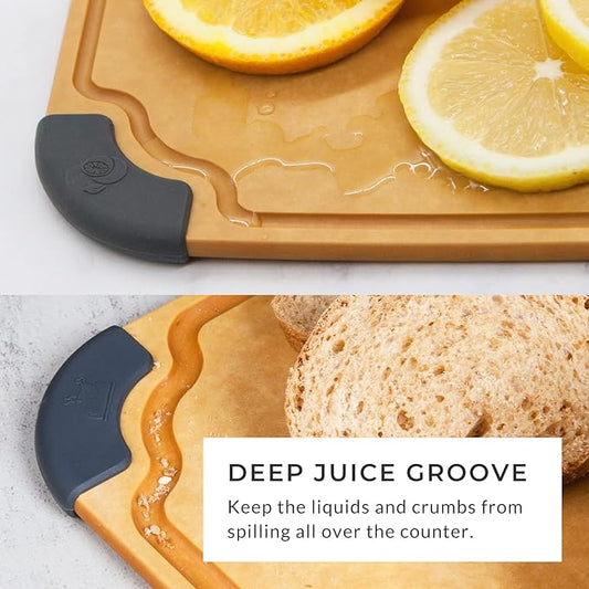 Elihome Essential Series Cutting Board for Kitchen- Natural Wood Fiber Composite, Dishwasher Safe, Eco-Friendly, Juice Grooves, Non-slip Feet, Non-Porous, Reversible, BPA Free, Large- 14" x 10")