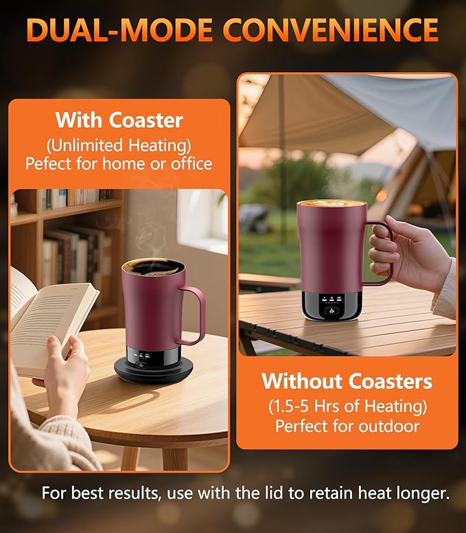 Self-Heating Coffee Mug, 14oz Heated Coffee Mug - Rechargeable Temperature Control Coffee Mug Keep Coffee Hot, Smart Mug Great Gift for Coffee Lovers & Slow Sippers