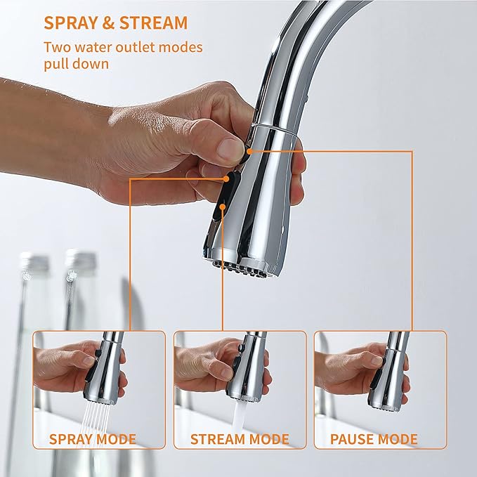 Keer Polished Chrome Single Handle Pull Down Kitchen Faucet with Soap Dispenser, 3 Modes Sprayer, Easy Assembly, Single Handle High Arc Stainless Steel Faucet