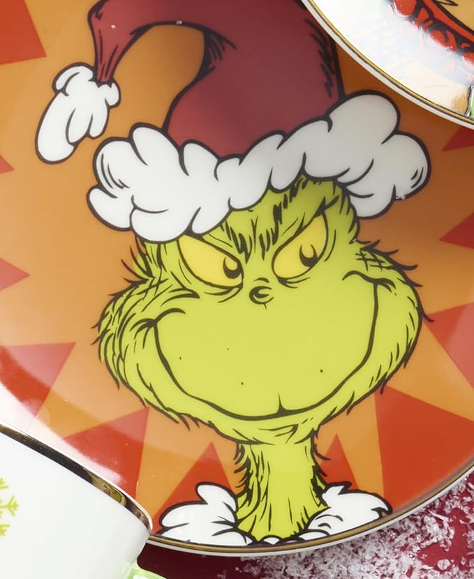 Lenox 898093 Merry Grinchmas Tidbit Plates, Service For 4, Assorted, Christmas Dishes, Dinnerware Set, Holiday