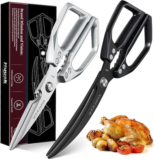 HUUSK Kitchen Scissors Set - Stainless Steel Kitchen Shear, Sharp Meat Scissors Dishwasher Safe, Heavy Duty Poultry Shears, Japanese Cooking Scissor for Food, Chicken Bones, Christmas Gift for Men