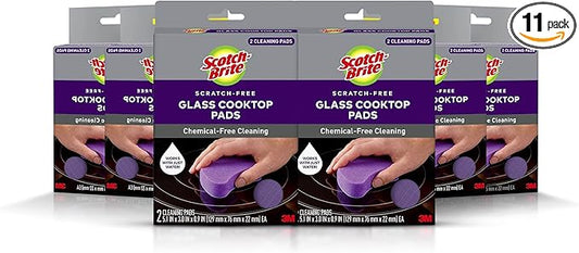 Scotch-Brite Glass Cooktop Pads, Scratch-Free & Non-Abrasive Scrubbers for Glass or Ceramic Stovetops, Cleans Burnt-On Messes with Just Water, Reusable Dishwasher-Safe Design (12 Pads)