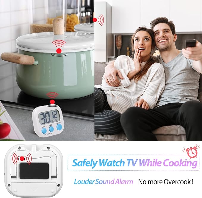 Weewooday 24 Packs Small Digital Kitchen Timer Magnetic Back and Switch Minute Second Count up Countdown Big LCD Display Loud Alarm for Teacher Cooking Baking(Colorful)