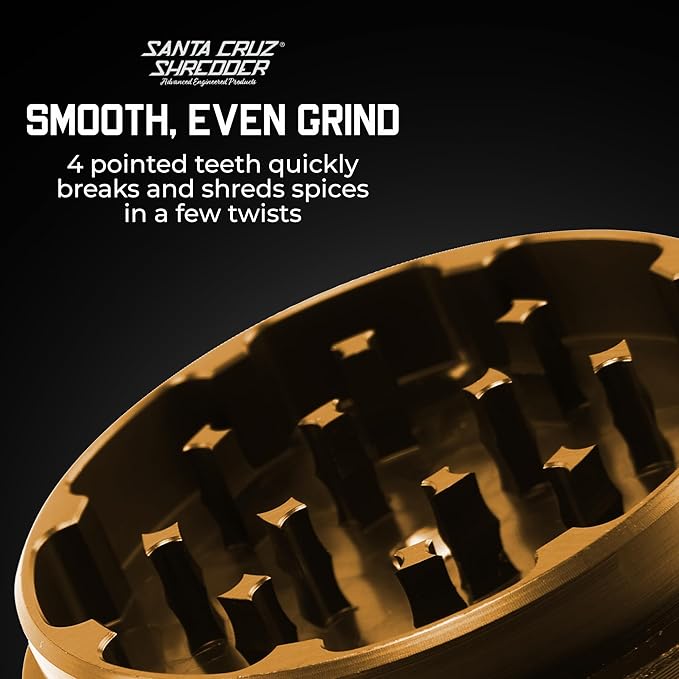Santa Cruz Shredder Metal Spice Grinder Knurled Top for Stronger Grip 3-Piece Medium 2.2" (Gold)