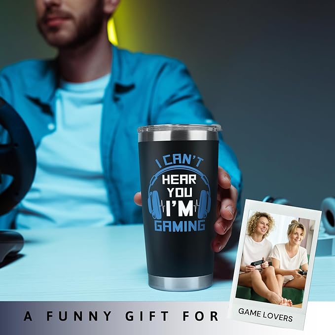 Gaming Gifts for Men, Boys, Women, Boyfriend - Fathers Day Game Gift - I Can't Hear You I'm Gaming Gift - 20 Oz Stainless Steel Tumbler