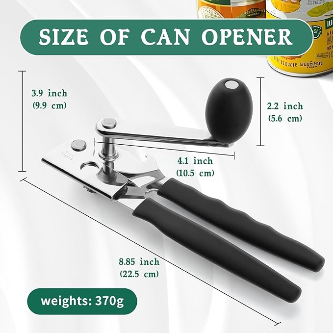 Manual Can Opener with Magnetic Lid Lifter – Heavy-Duty Handheld Can Opener for Large Cans with Ergonomic Handle, Bottle Opener Hook, Smooth Edge Cutting