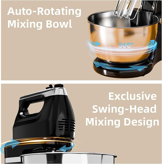 Stand Mixer Hand Mixer Electric Kitchen - Automatic 4.8 QT Auto-Rotating Bowl & Beater Standing Mixer, Tilt-Head 5-Speed Household Mixer with Beaters & Dough Hooks for Baking, Black