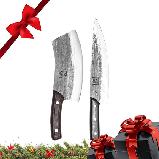 COOLINA Chef's Duo Professional Kitchen Knife Set – Hand-Forged Tungsten XL & Altomino Chef's Knives, High Carbon Steel, Perfect for Precision Chopping, Slicing, and Dicing