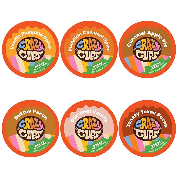 Crazy Cups Fall Coffee Pods Variety Pack for Keurig K Cup Coffee Maker, Seasonal Favorites Fall Blend Sampler, Decaf, 50 Count
