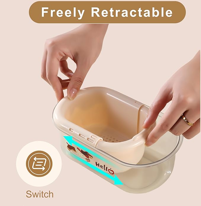 Extendable Fruit Vegetable Strainer Basket,Double-Layer Collapsible Colanders,Nut Snack Serving Tray with Bottom Peel Storage,Suitable for Kitchen/Home/Office/Picnic (Pink)