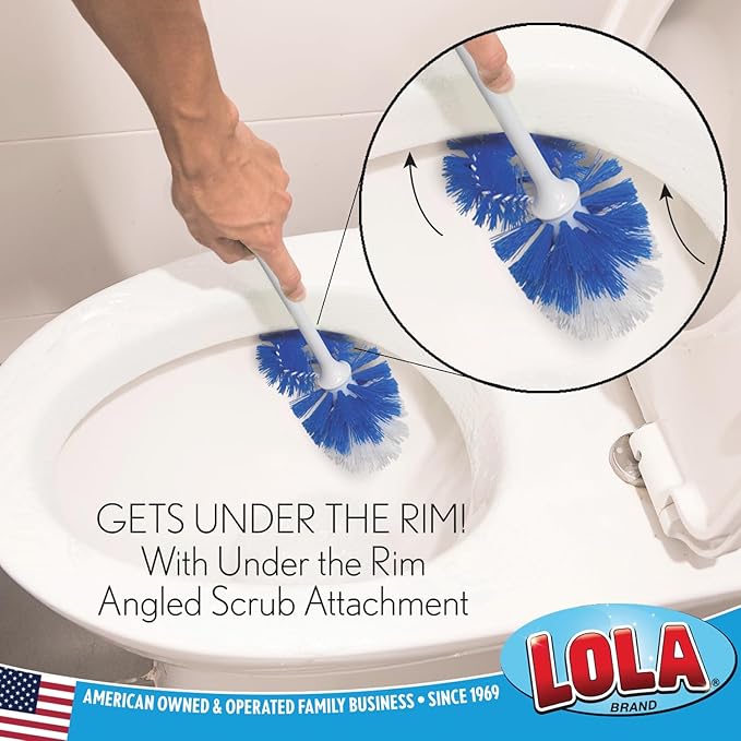 LOLA Classic Toilet Brush w/Under-The-Rim Scrubber, 4 Pack, Deep Cleans The Entire Toilet Bowl, Non-Slip Handle w/Rubber Comfort Grip