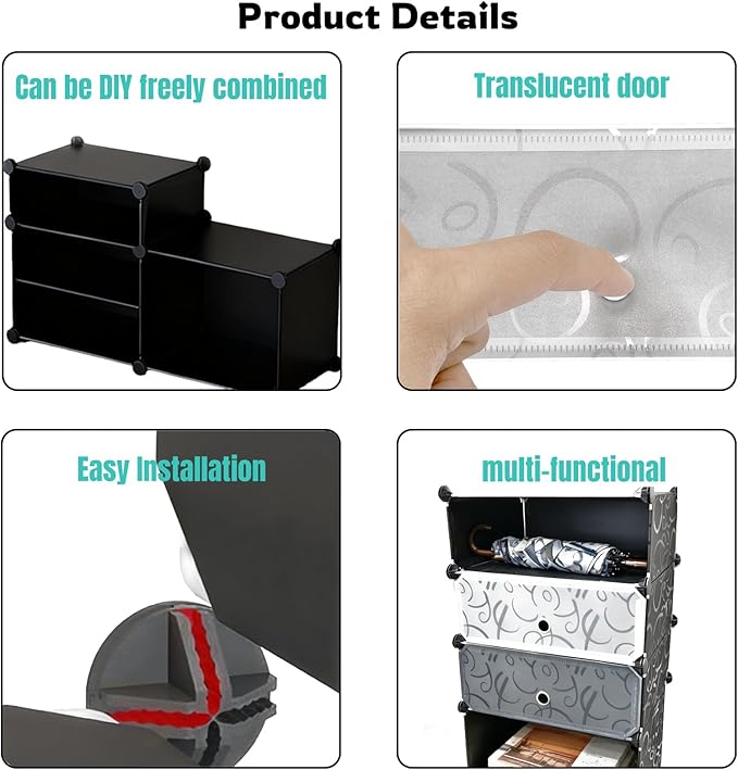 4 Tier Plastic Shoe Rack,Closet Organizer Shelves,Shoe Rack for Entryway,High Heel Storage for Toys Bags, for Hallway,Garage,Entryway,Closet,Sneaker