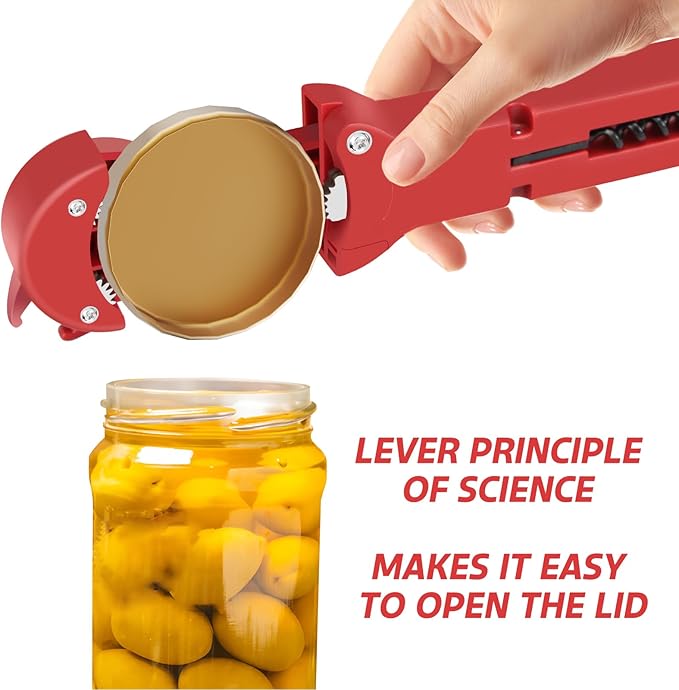 7 in 1 Jar Opener Bottle Opener and Wine Opener for Seniors with Arthritis, Weak Hands, Multi Retractable Magnetic Can Opener, Original Kitchen Lid Opener Tool (Red)