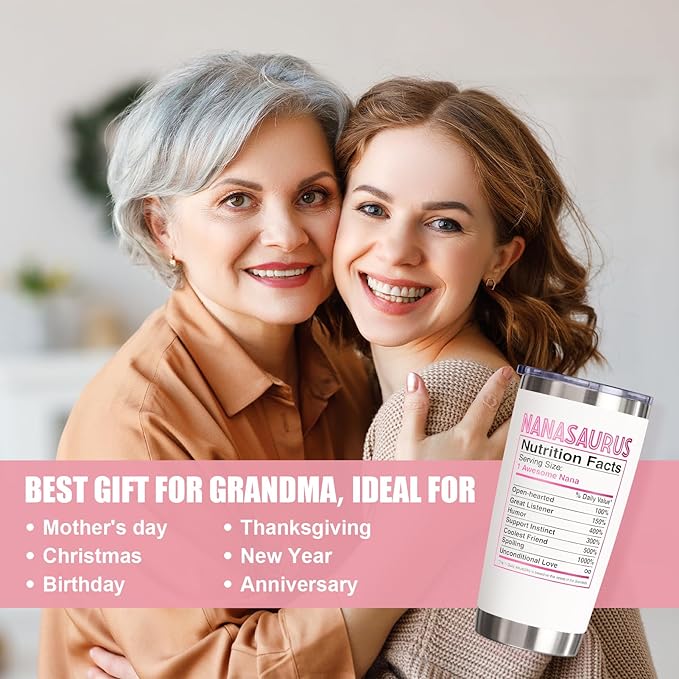 Best Nana Gifts Christmas Gifts from Granddaughter, Grandson, Grandkids, Grandchildren, 20 OZ Tumbler Unique Nanasaurus Birthday Gift for Grandma Grandmother Gigi New Nana Grandparents Insulated Cup