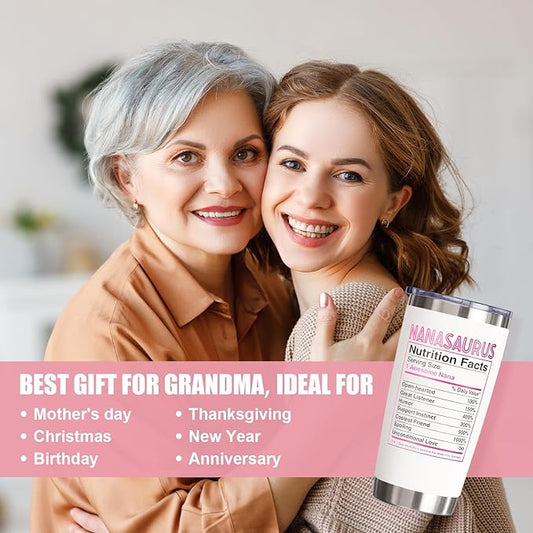 Best Nana Gifts Christmas Gifts from Granddaughter, Grandson, Grandkids, Grandchildren, 20 OZ Tumbler Unique Nanasaurus Birthday Gift for Grandma Grandmother Gigi New Nana Grandparents Insulated Cup