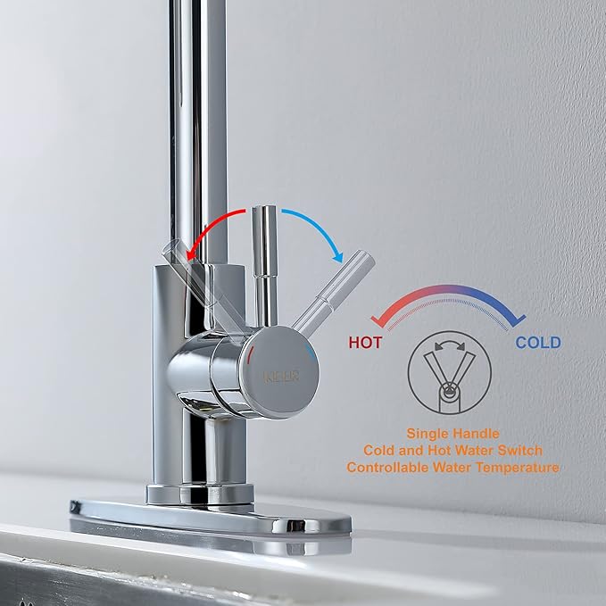 Keer Polished Chrome Single Handle Pull Down Kitchen Faucet with Soap Dispenser, 3 Modes Sprayer, Easy Assembly, Single Handle High Arc Stainless Steel Faucet