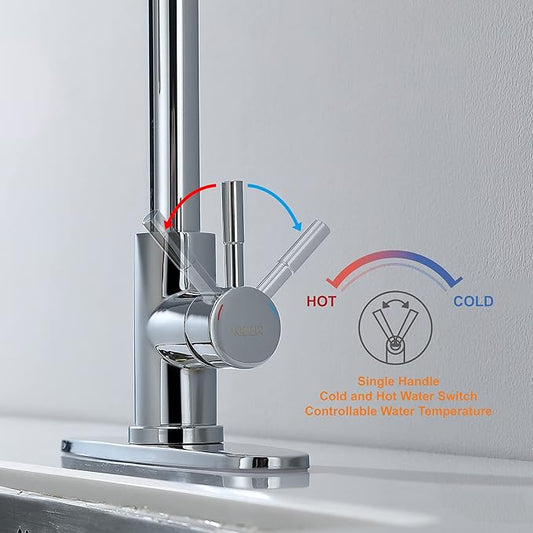 Keer Polished Chrome Single Handle Pull Down Kitchen Faucet with Soap Dispenser, 3 Modes Sprayer, Easy Assembly, Single Handle High Arc Stainless Steel Faucet