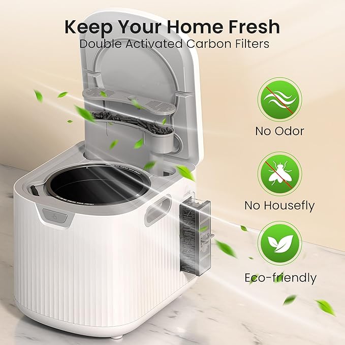 Kismile Electric Composter for Kitchen, 2.5L (Max 3.3L) Indoor Smart Compost Bin Countertop with LED Display, Odorless with 2 Carbon Filters, Auto-Cleaning, Turn Food Waste into Fertilizer for Home
