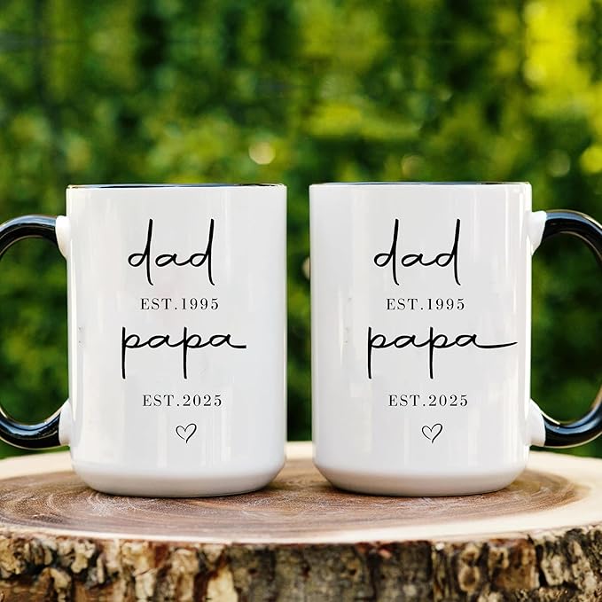 Personalized Dad to Papa Mug - Custom Est Year Coffee Cup for New Grandpa - First Time Grandfather Gift - Custom Grandparent - Keepsake Gift for Him