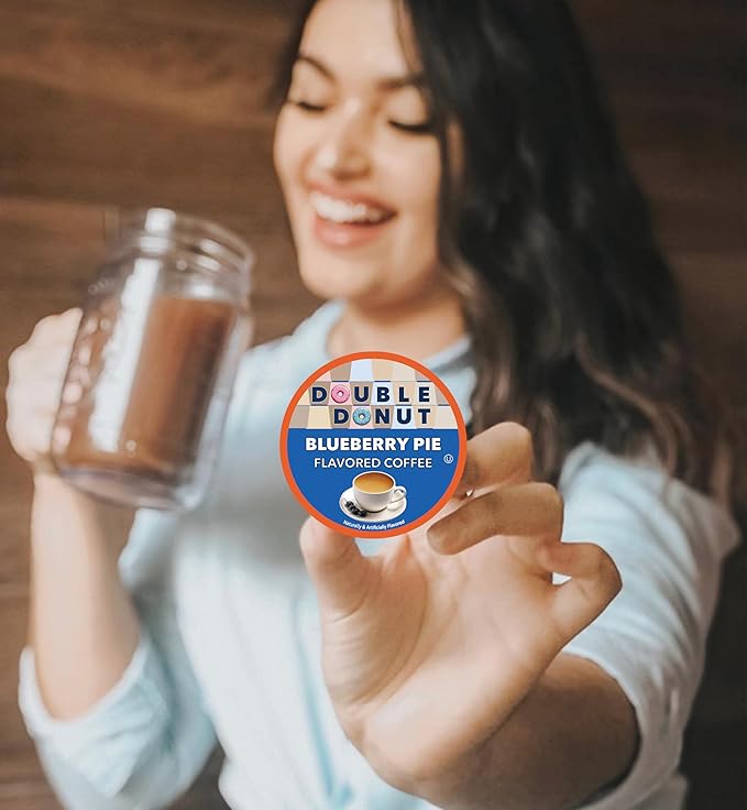 Double Donut Coffee Blueberry Flavored Coffee Pods, Medium Roast Coffee,Compatible with Keurig K Cups Brewers, 20 Count