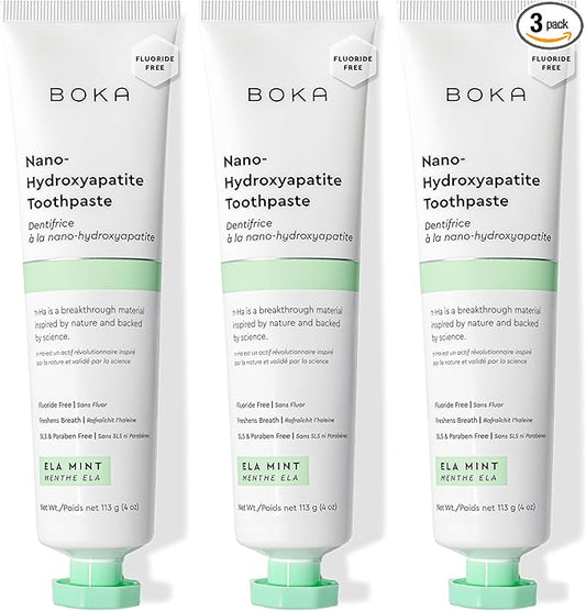 Boka Fluoride Free Toothpaste, Nano Hydroxyapatite Toothpaste, Appropriate for Sensitive Teeth - for Adult, Kids Oral Care - Ela Mint Flavor, 4 Fl Oz 3Pk US Manufactured