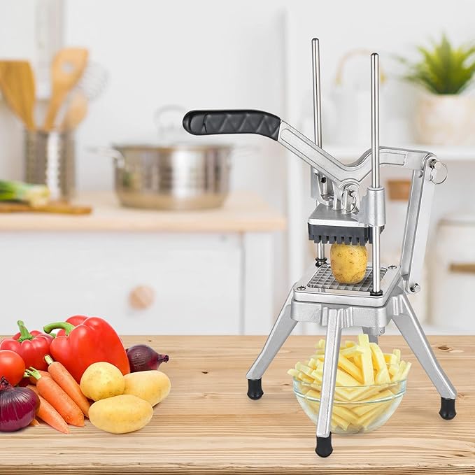 ROVSUN Commercial Vegetable Chopper French Fry Cutter Stainless Steel w/ 4 Sizes Blades, Fruit Potato Slicer, 1/2", 3/8", 1/4" & 8-Wedge Blades and Pusher Blocks for Restaurants, Home & Kitchen
