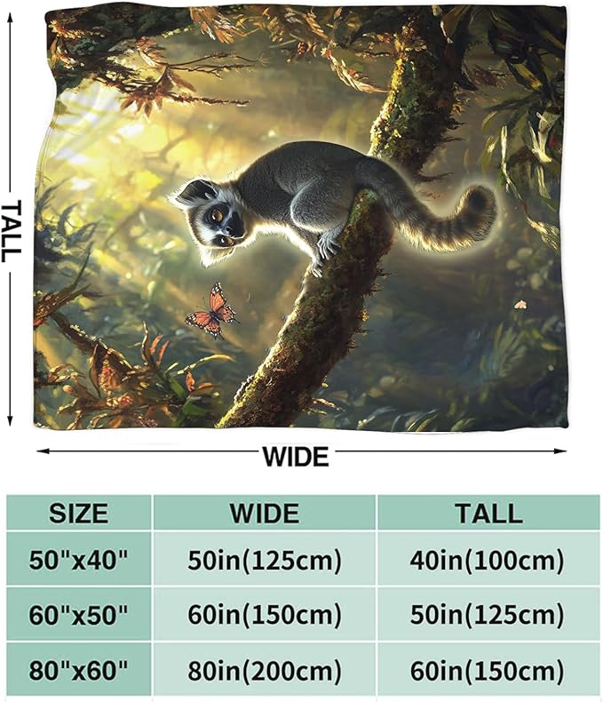 Lemur Blanket Lemurs Lovers Gifts Cozy Plush Rainforest Animal Throw Blankets Fuzzy Flannel Fleece for Girls Boys Women Men 80"X60"