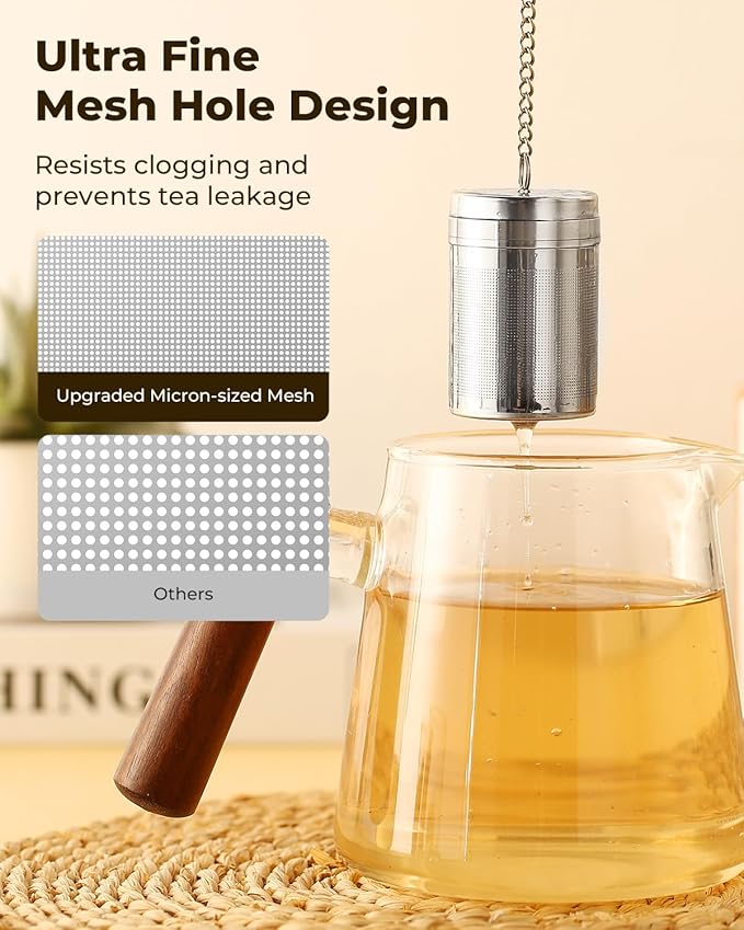 House Again Tea Strainers for Loose Tea, Extra Fine Mesh Tea Infuser, Updated Slim Threaded Lid & 304 Stainless Steel, Tea Ball Filter Bags Diffusers, Loose Leaf Tea Steeper for Brew Spices