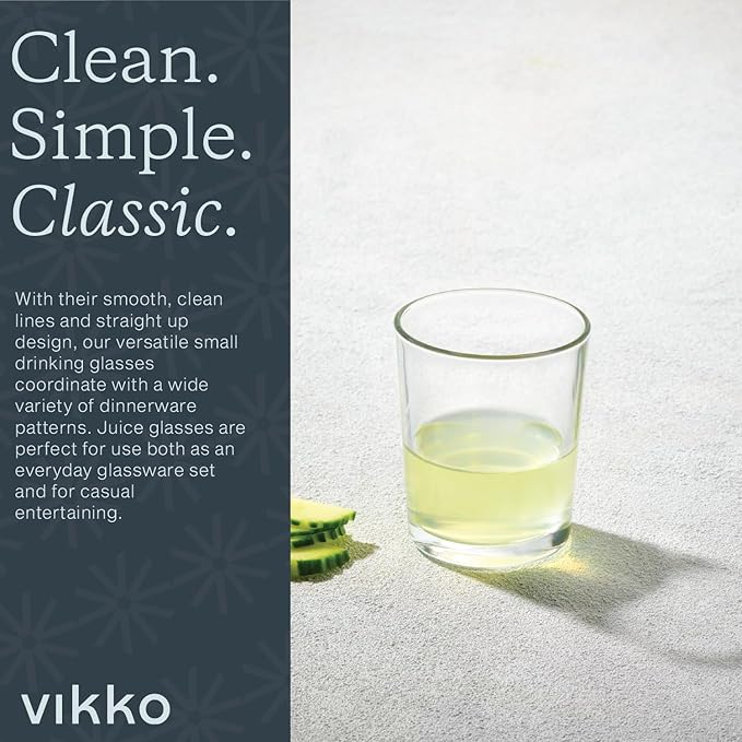 Vikko MINI Orange Fruit Juice Glasses, 5 oz, Set of 6 SMALL Durable Glass Tumblers, Dishwasher Safe