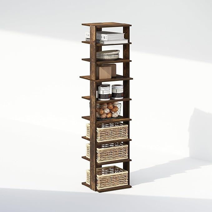 Furinno Turn-N-Tube Corner Shelf, 9-Tier Display Rack, Vertical Corner Storage Rack, Space Saving Organization and Storage, Entryway, Living Room, Closet, Amber Pine