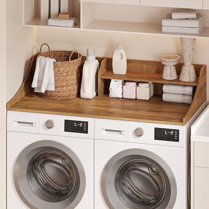 Washer and Dryer Countertop, 54'' Laundry Shelf Organizer Wood Dryer Rack Countertop for Washer and Dryer, Brown