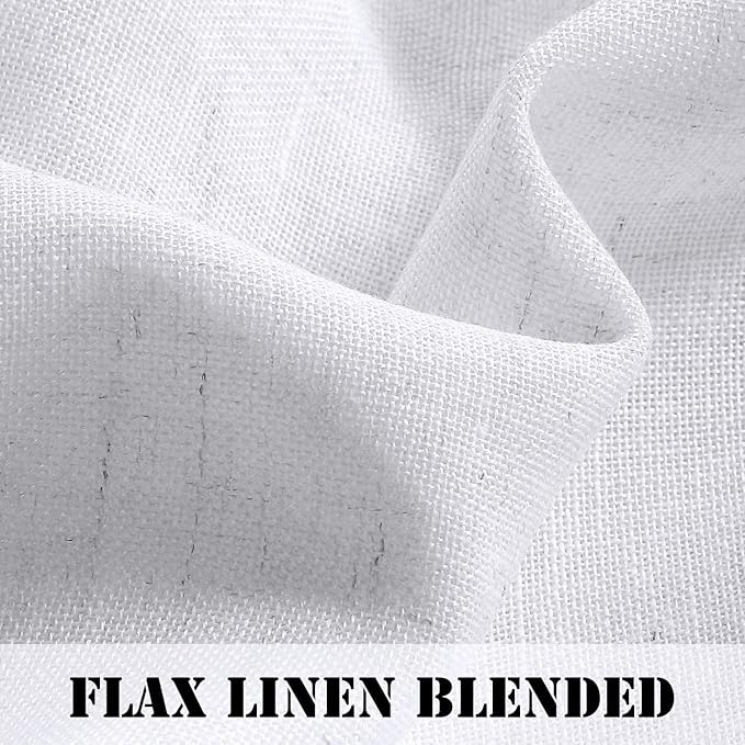 Off White Window Curtain Linen Textured Panels for Small Windows / Kitchen / Living Room / Bedroom, Rod Pocket, Natural & Durable (52 inch W X 63 inch L, Set of 2)