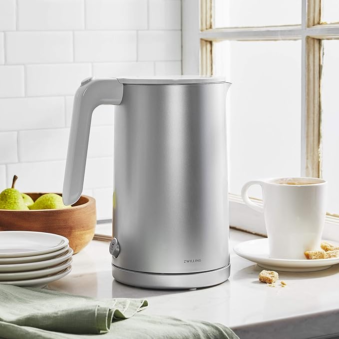 ZWILLING Enfinigy Cool Touch 1.5-Liter Electric Kettle, Cordless Tea Kettle & Hot Water, Silver