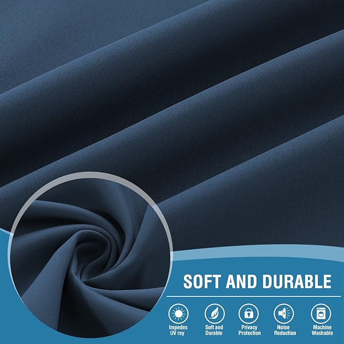 H.VERSAILTEX 100% Blackout Curtains with Black Liner Backing, Thermal Insulated Curtains for Living Room, Noise Reducing Drapes, 52 inches Wide x 96 inches Long Per Panel, Set of 2 Panels, Navy Blue