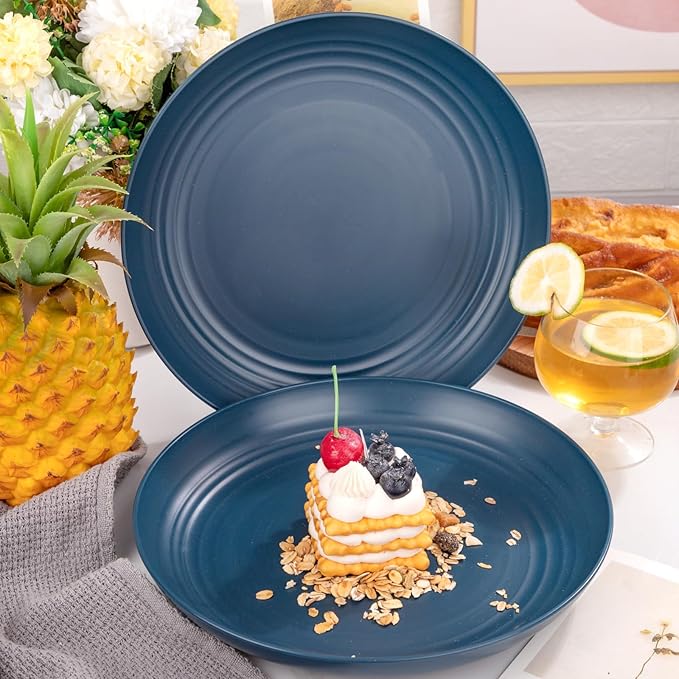 Supernal Dark Blue Wheat Straw Plates - 16pcs Dinner Set, Reusable, Unbreakable, Dishwasher & Microwave Safe for Camping, Picnic