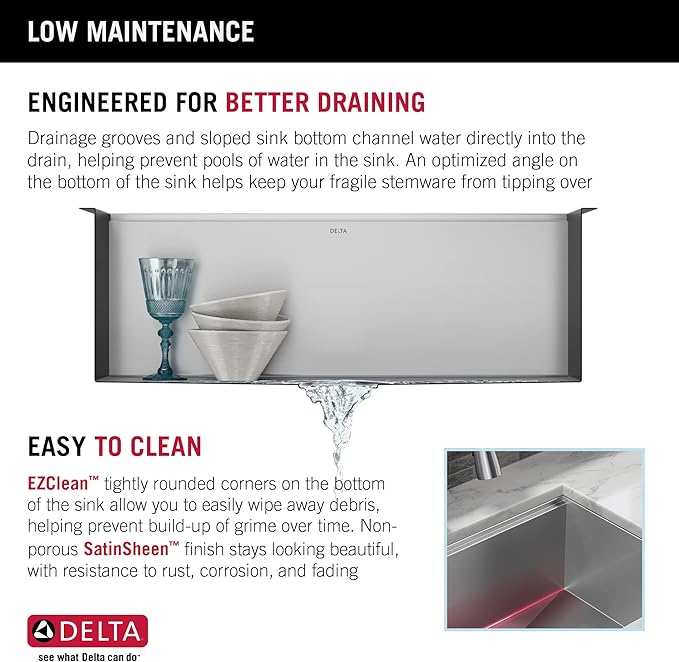 DELTA FAUCET Rivet 30-inch Workstation Farmhouse Apron Front Kitchen Sink Undermount 16 Gauge Stainless Steel Single Bowl with WorkFlow Ledge and Kit of 5 Accessories, 95C9031-30S-SS