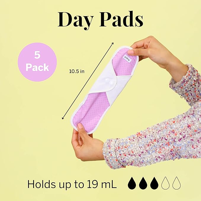 Pixie Cotton Cloth Pads for Feminine Care - 100% Organic Reusable Pads - Ranked 1 for Softest Menstrual Sanitary Napkins - Machine Washable & Includes Free Wet Bag - Menstrual Liner (Regular)