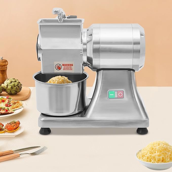 Commercial Cheese Grinder Machine, 0.75HP/550W Electric Cheese Grating Machine with Stainless Steel Bucket 5.91 Inch Feed Inlet for Garlic, Nuts 15.94 x 9.45 x 16.93 Inch (550W)