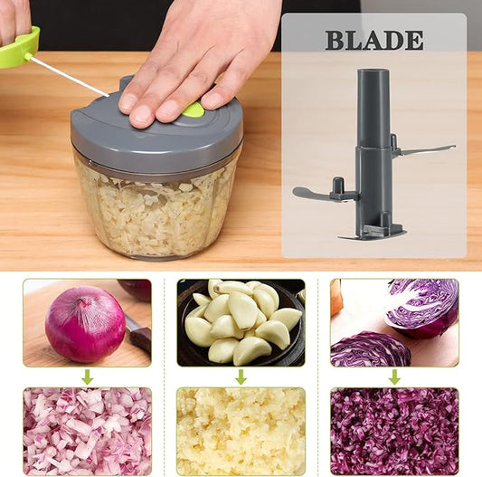 Cambom Manual Food Chopper Vegetable Cutter, Hand String Vegetable Chopper Onions Cutter for Vegetable Fruits Nuts BPA Free Food Safe Material, 650ml Gray