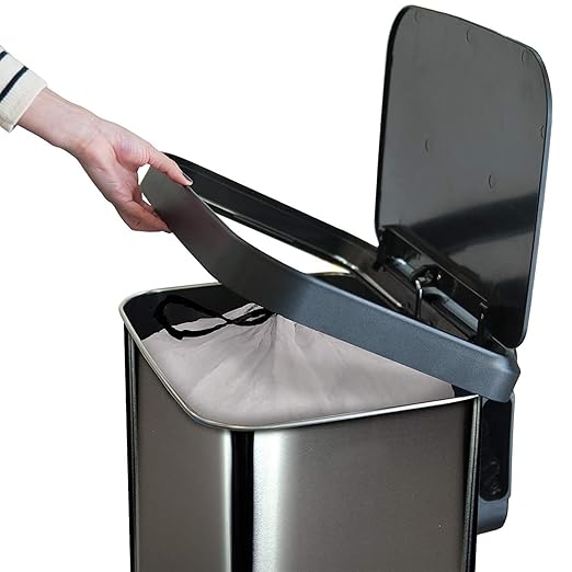 Glad 20 Gallon / 75.5 Liter Extra Capacity Stainless Steel Step Trash Can with CloroxTM Odor Protection, Pewter