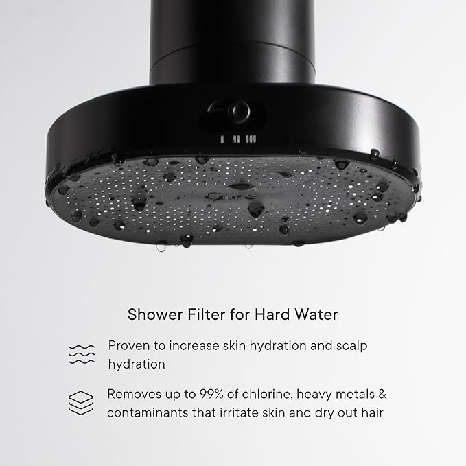 Qure Shower Filter Head for Hard Water, healthier Hair, Skin & Nails, Reduces 99% Chlorine, High Pressure Showerhead, Improve your Beauty and Skincare Routine, Dermatologist-approved - Black