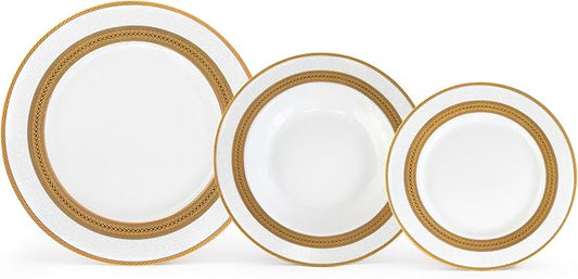 Porcelain Dinnerware Set for 4-12 Piece Luxurious Dish Set - White with Gold Rope Design - Kitchen Set for Everyday Dishes or Formal Occasions (Rope Gold)