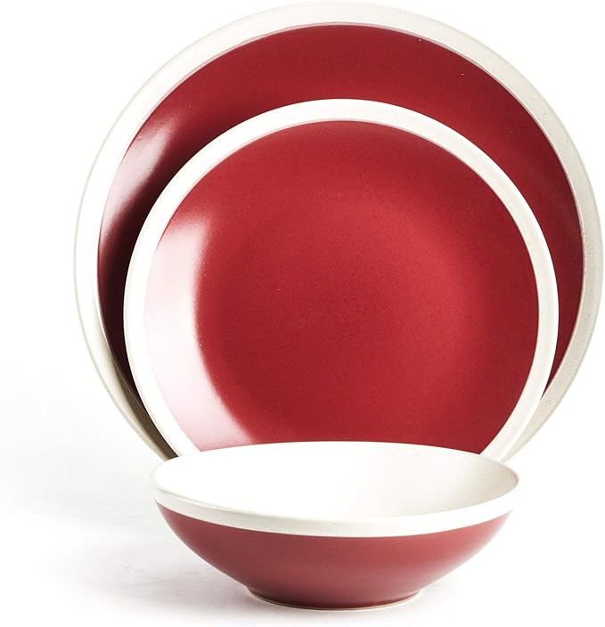 Rock Ridge Speckled Stoneware Dinnerware Set (12pc Set, Garnet and Ivory)