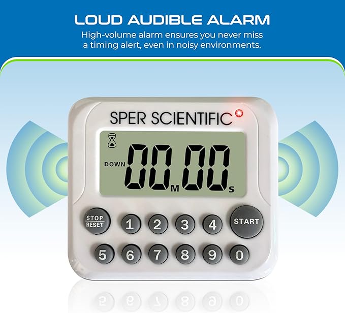 Sper Scientific Digital Count Up/Down Timer with Audible & Visual Alarm 810003 – Timer with Large Display, Loud Alarm & Up to 99 Minute Countdown - for Labs, Cooking, Workouts, Classroom & more - 4 pc