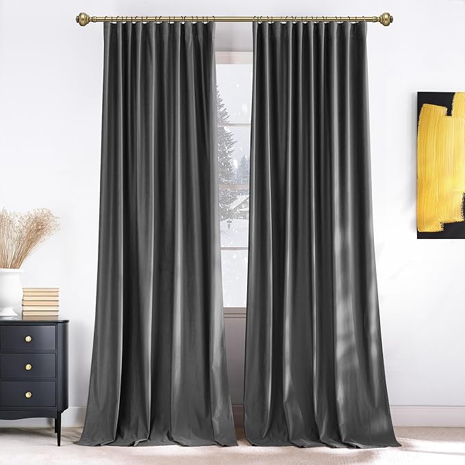 NICETOWN Grey Velvet Curtains Panels 84 inch Long, Gothic Decor for Living Room Heavy Soft and Elegant Room Darkening Blackout Drapes, Back Tab with Pleat (52" Wide, 2 Panel Per Pack)