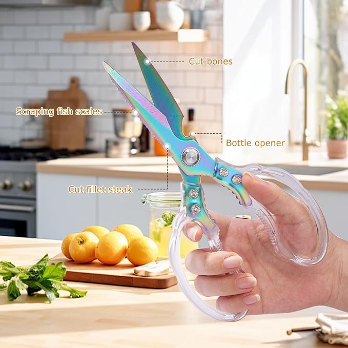 AWinjoy Heavy Duty Sharp Kitchen Scissors, Dishwasher Safe, Cooking Shears for Meat, Chicken, Fish, Poultry, Herb, Bread (Blade Gold)